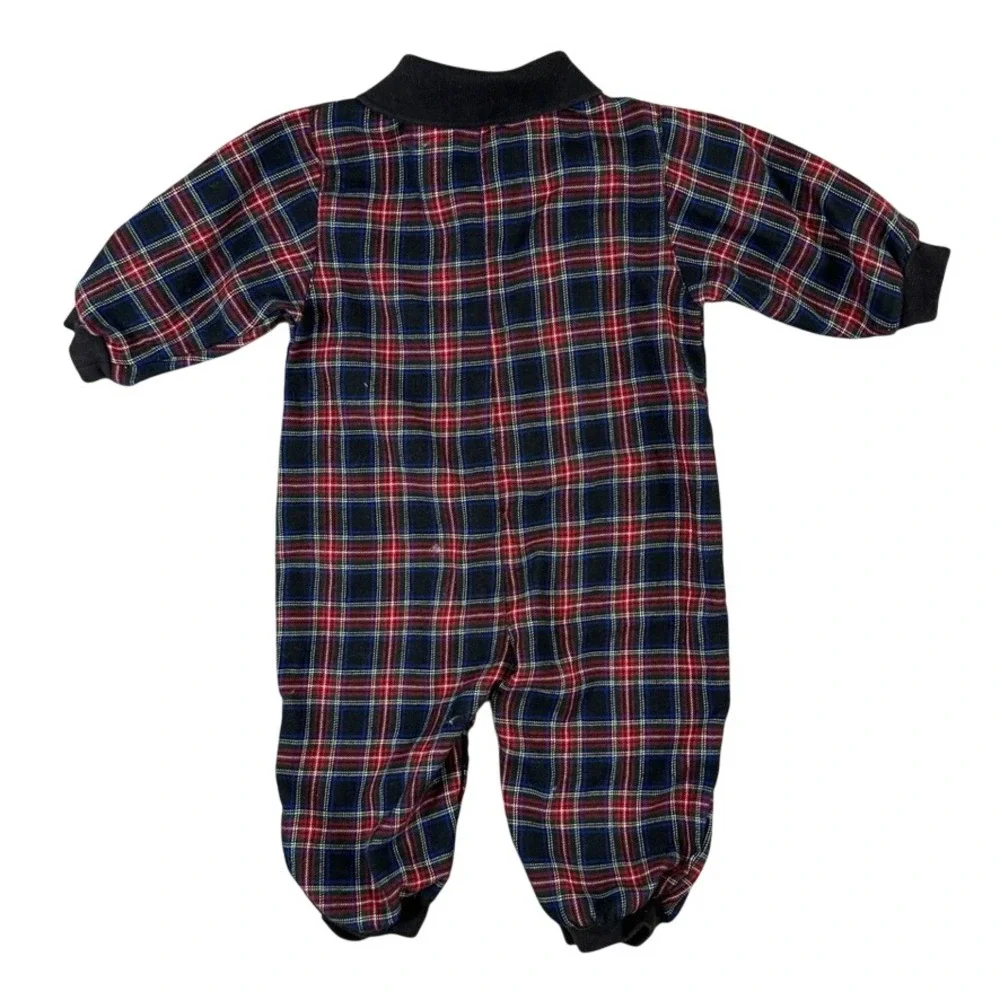 The Childrens Place Baby Boys Plaid Long Sleeve Romper Red Blue 12 Months